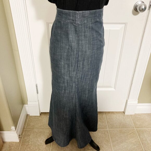WALL ST Vintage blue denim mermaid maxi skirt ~ SMALL MEDIUM flared jean skirt - Picture 11 of 11